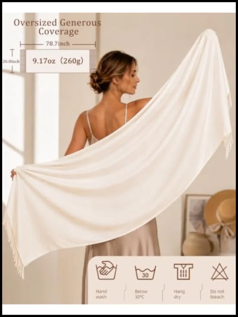 Women's Ultra-Soft Pashmina Shawl Wrap with Tassels Evening Bridal Cover Up